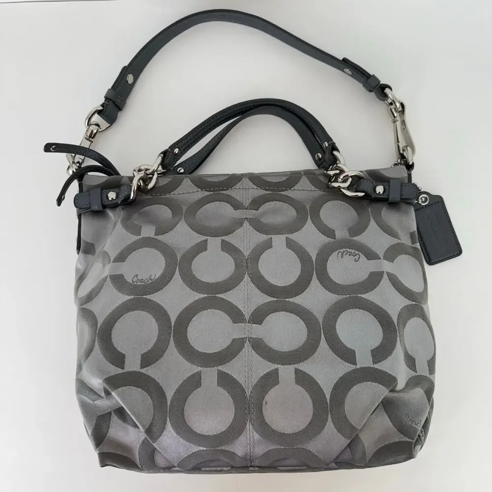 Coach Signature Op Art Convertible Hobo Shoulder Handbag Gray 14147M